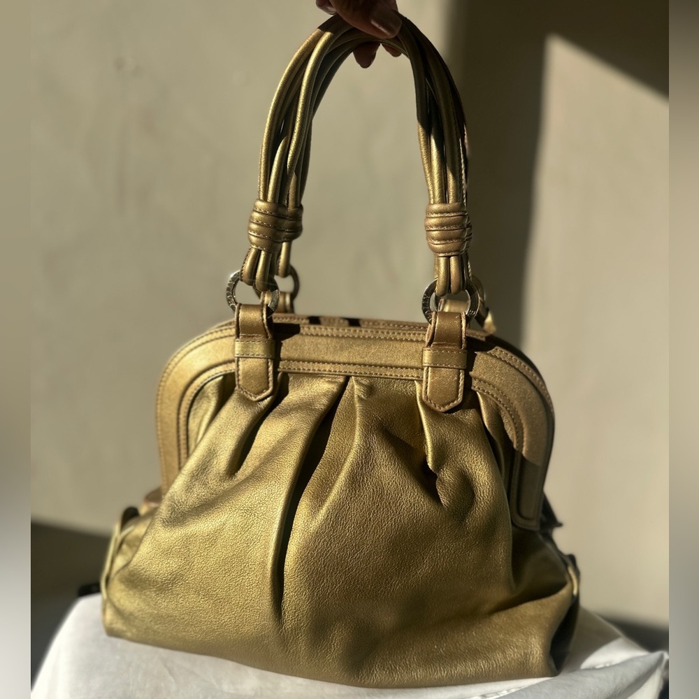 BALLY Lailan Metallic Gold Leather Satchel Made In Italy - Picture 3 of 13